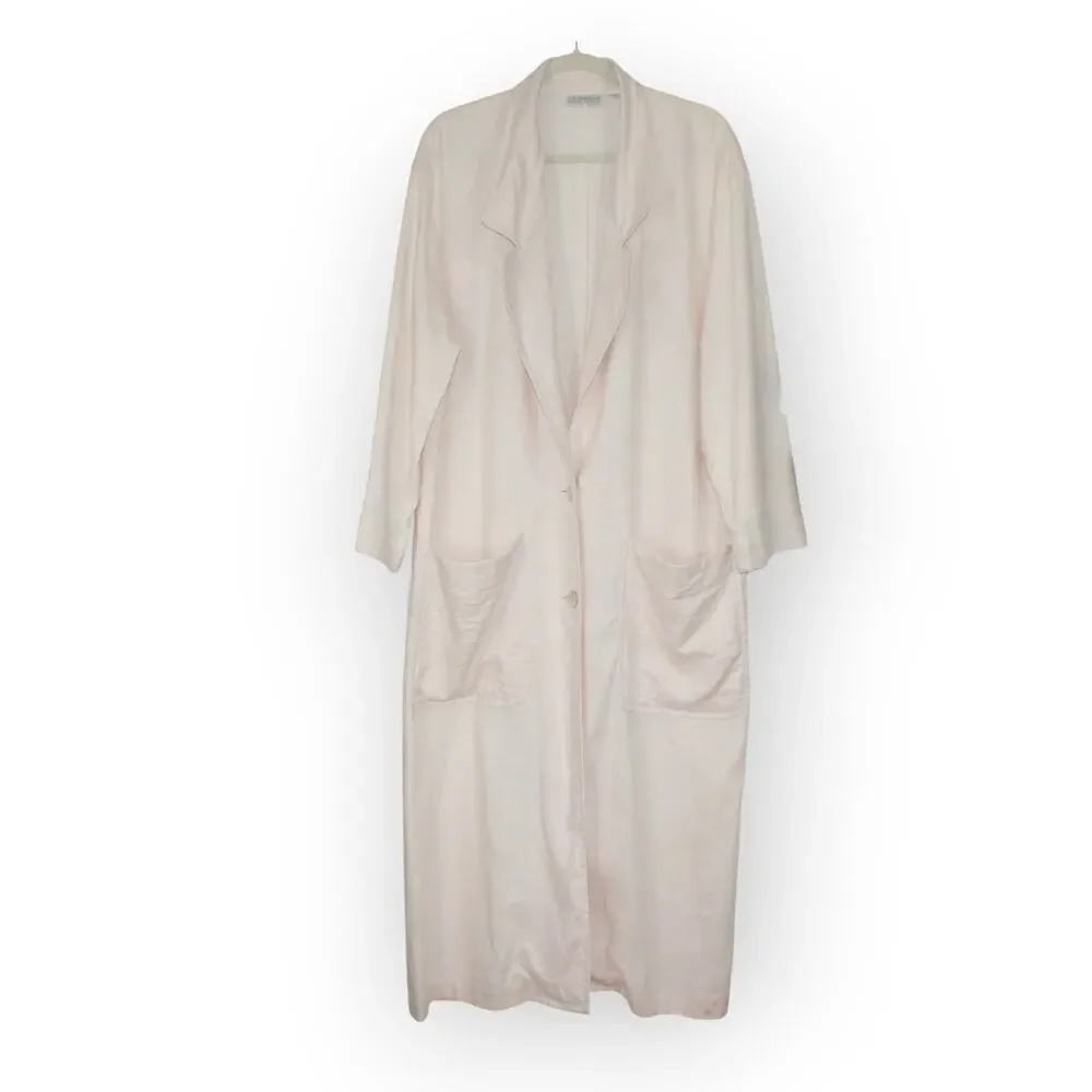 Medium Vintage Linen Duster PalePink 80s Oversize LizClaiborne Midi Jacket - Picture 13 of 16